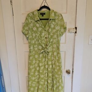 Perceptions Green and White Buttoned Tie Front Sundress